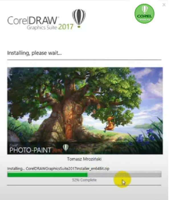 Phần mềm Corel X9 đang được cài đặt